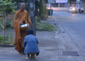Monk with Alms Bowl. Langkawi to Bangkok via Satun, Southeast Asia