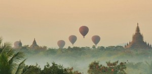 Hot Air Balloons view from new bagan, 2 days in Bagan and Mount Popa, Myanmar