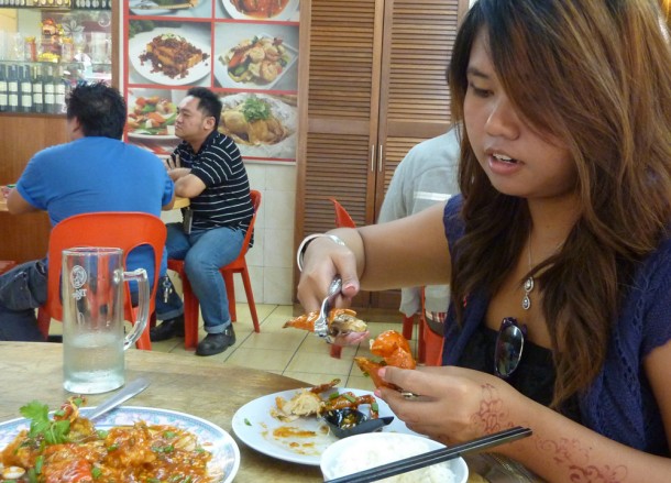 Chinese Chilli Crab Eating Malaysian Food