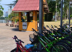 Bike Rental Kiosk, Benjakiti Park Bangkok, Park Life in Southeast Asia