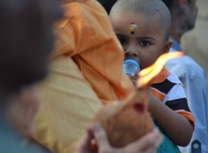 Flaming Coconut at Thaipusam Festival in Penang, Southeast Asia
