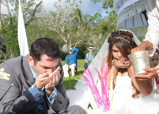 Drinking Holy Water, Wedding at Alila Ubud, Married in Bali Indonesia