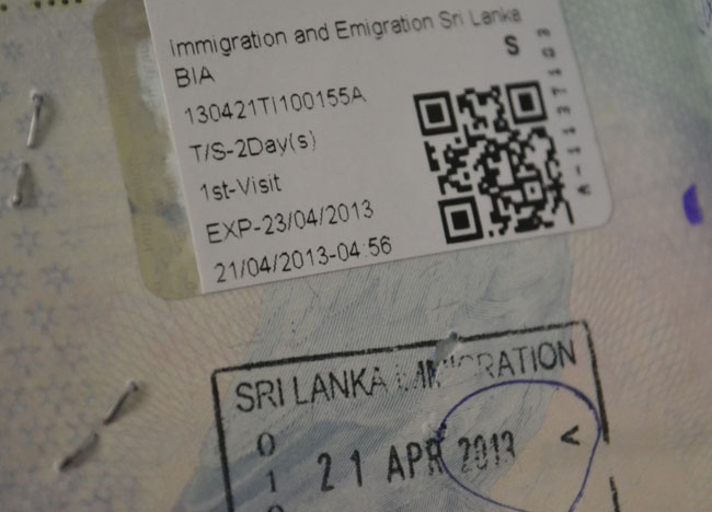 Sri Lanka Transit VISA Stamp, Stopover in Colombo Airport, Negombo