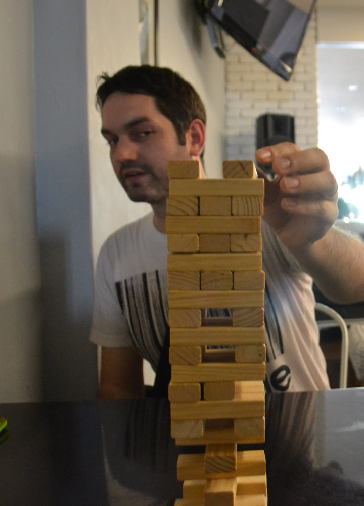 Playing Jenga, Games, Ryokan Chic Hostel, Georgetown, Penang Review