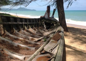 Old Boat on Mai Khao Beach Mai Khao Beach, Travel Blogging with Ipad, Tablets, Southeast Asia