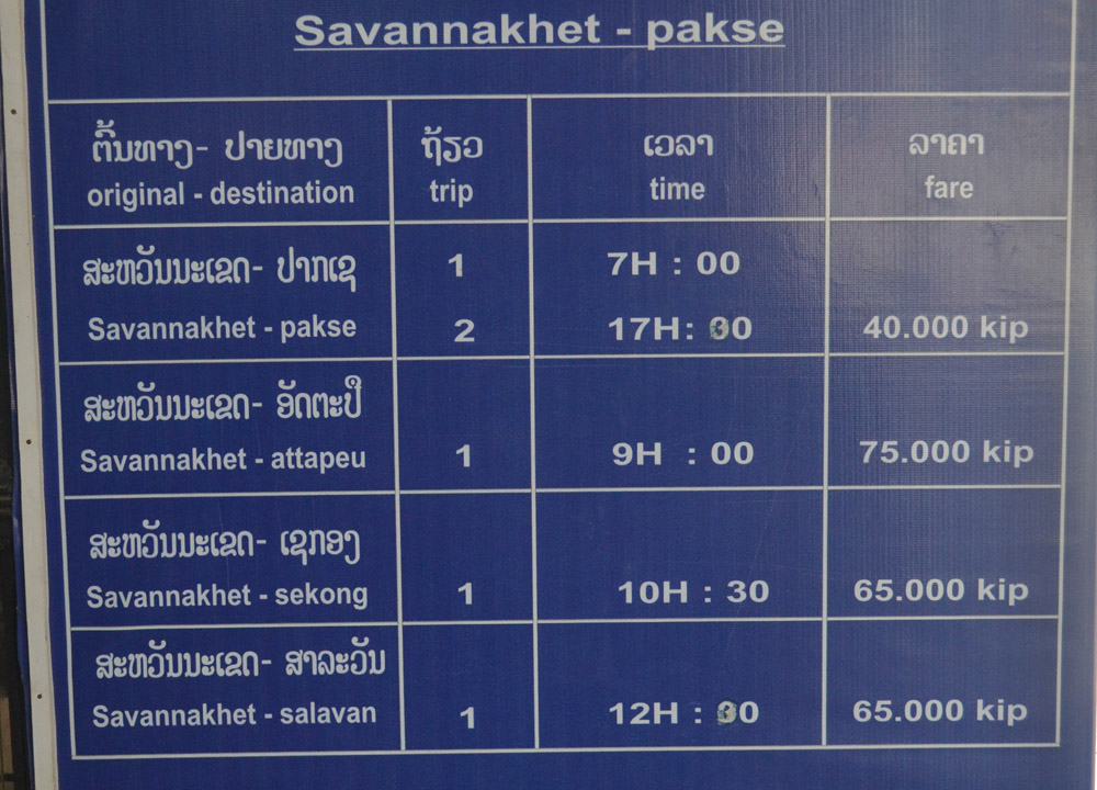 Bus Schedule, Savannakhet to Pakse by Bus, Travel in Southern Laos
