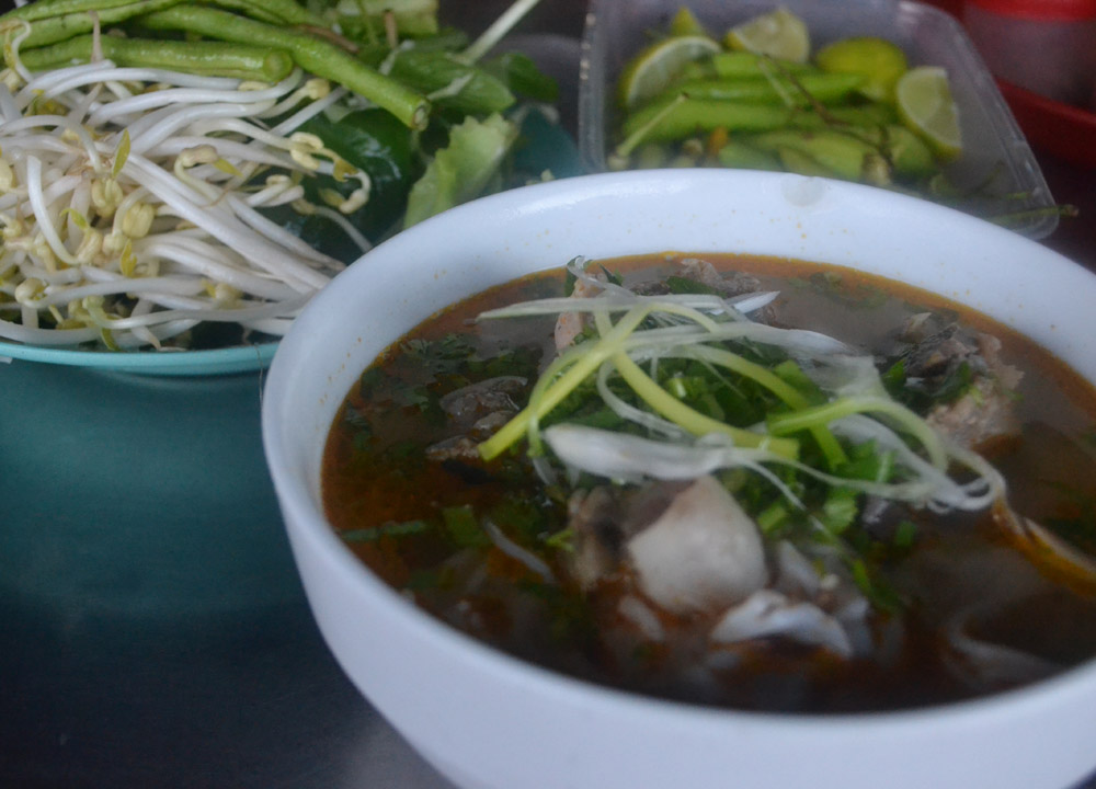 Lao Noodle Soup Breakfast, French food in Laos, Eating in Savannakhet