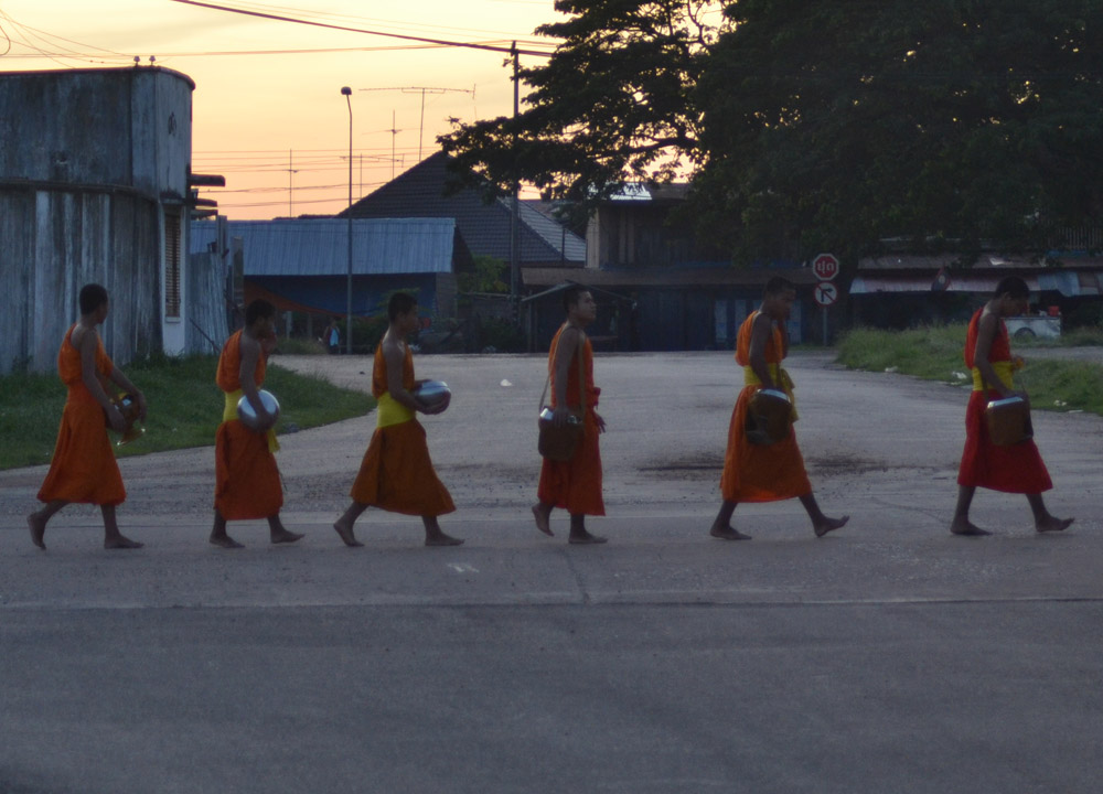 Monks Passing Street, Things to do in Savannakhet Laos Southeast Asia