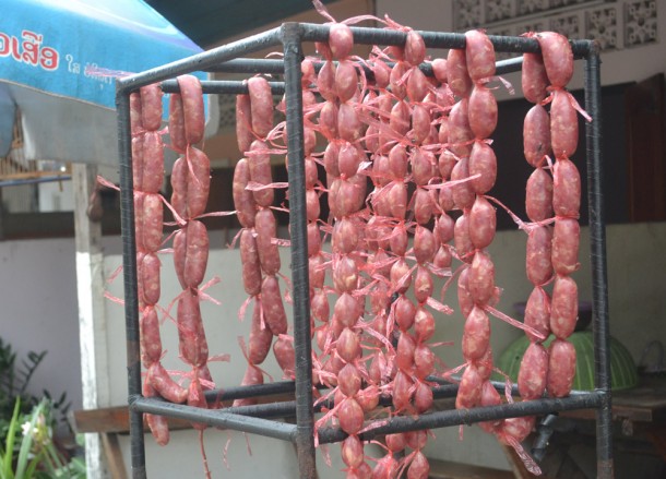 Lao Sausages Drying, Top 10 Lao Food, Eating in Laos, Southeast Asia