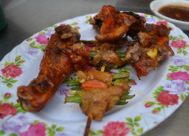 Barbecue Chicken and Pork, 19th Street Food in Yangon Chinatown