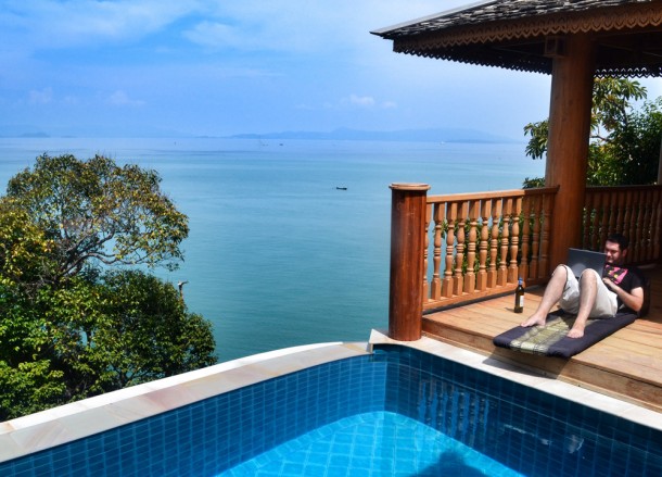 working hard in office, Santhiya Koh Yao Yai Resort Pool Villas, Thailand