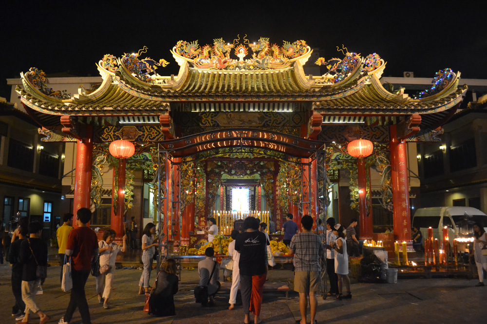 Bangkok Vegetarian Festival in Chinatown Temple at Night