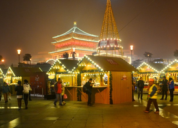 Bell Tower Market. Celebrating Christmas in Xian China