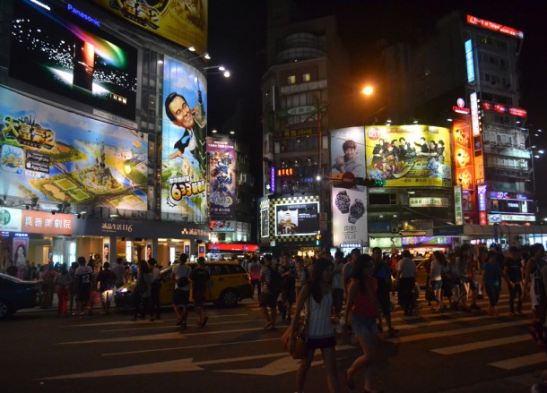Ximending Braving Typhoon Soudelor in Taipei Taiwan