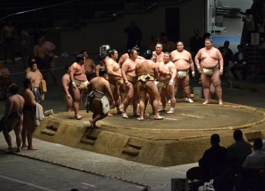 Watching Sumo Wrestling in Tokyo Ryogoku Sumo Hall Stadium Japan