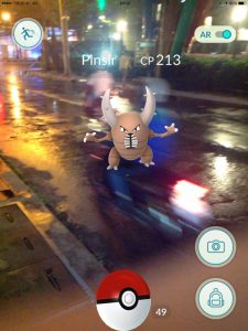 Pinsir at night, Playing Pokemon in Bangkok Thailand Traveller Expat Pokemon Go Game