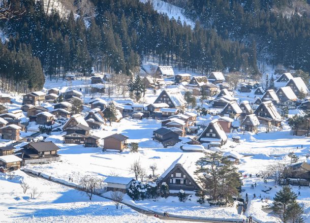 Shirakawago from Above,JR Japan Rail Pass Travel in Winter February Snow