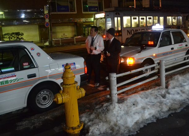 Taxis in Hakodate, JR Japan Rail Pass Travel in Winter February Snow