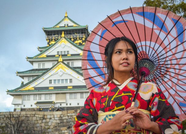 Osaka Castle, JR Japan Rail Pass Travel in Winter February Snow
