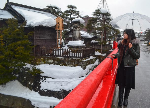 Nakabashi Bridge Takayama, JR Japan Rail Pass Travel in Winter February Snow