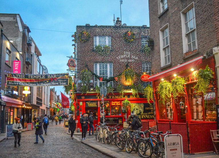 Temple Bar at Christmas in Dublin City Centre Ireland