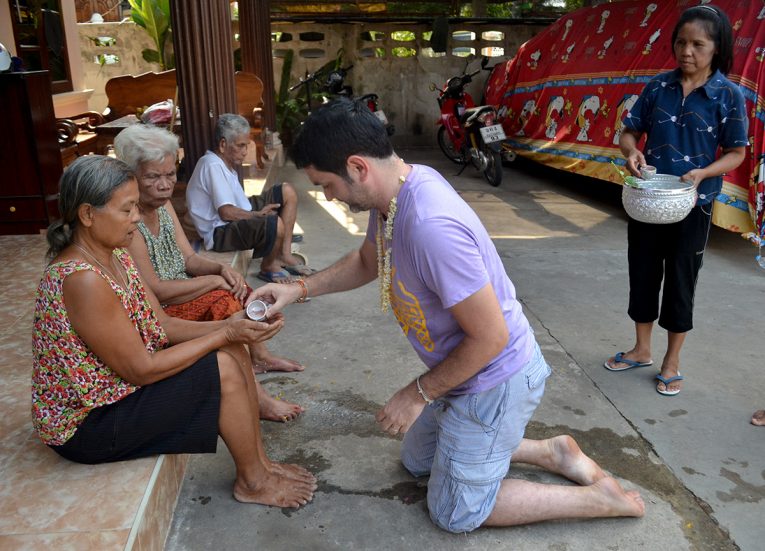 Blessing from Elderly Villagers Songkran New Year Festival in Thailand