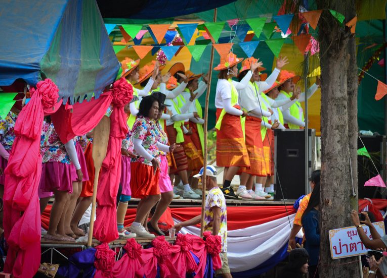 Ladies Doing Rumwong Dance Celebrating Songkran Festival in Thailand
