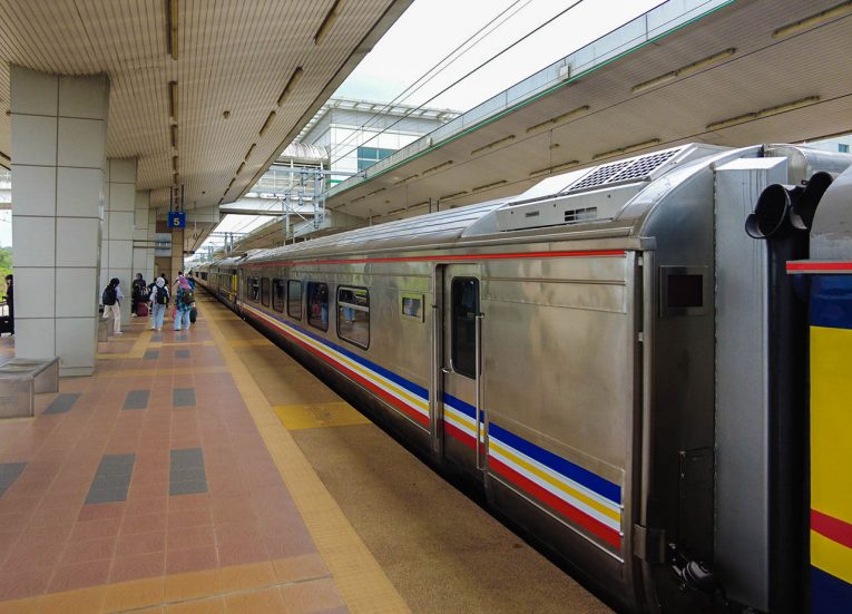 Train-at-Gemas-Station-in-Malaysia-travelling-from-Singapore-to-Bangkok-by-Train