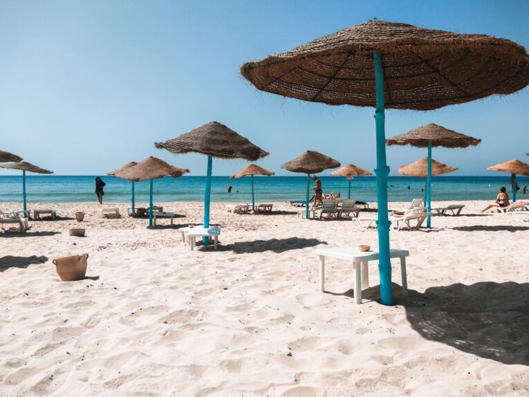 umbrellas on beach on summer day