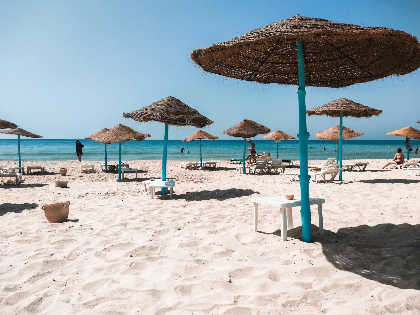 umbrellas on beach on summer day
