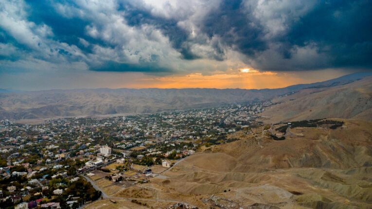 dramatic sky over lavasan tehran at sunset